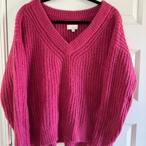 Lucky Brand V-Neck Sweater in Deep Pink